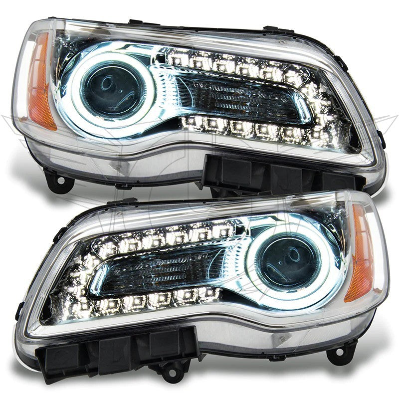 Oracle 11-14 Chrysler 300C SMD headlights in chrome finish with ColorSHIFT technology and BC1 controller.