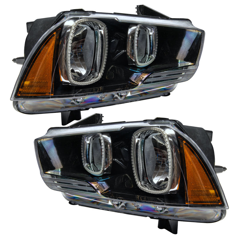 Oracle 11-14 Dodge Charger SMD headlights with ColorSHIFT technology, showcasing Chrome and Black housing options.