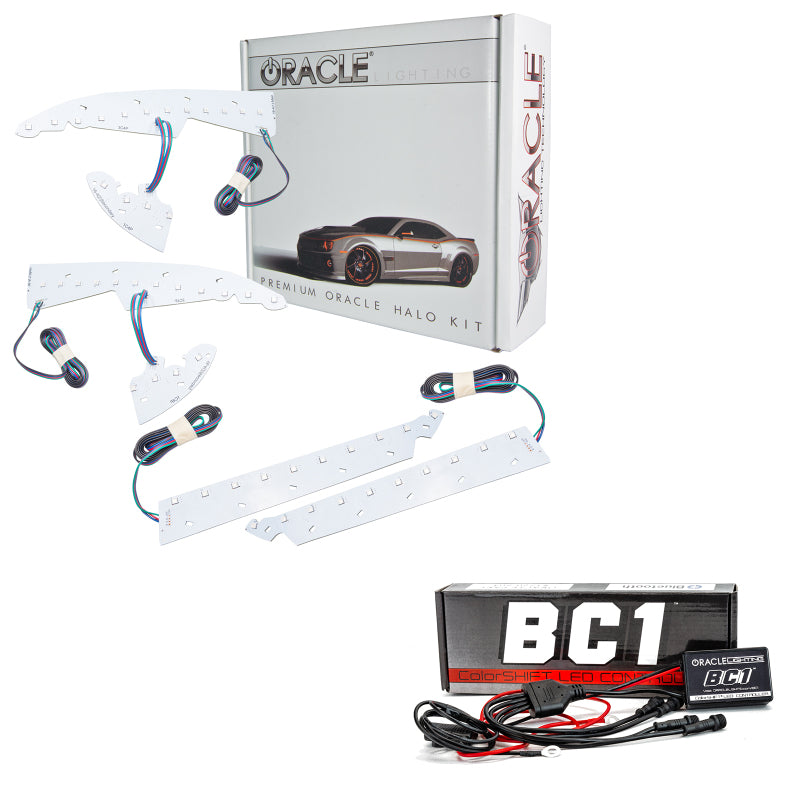 Oracle 14-15 GMC Sierra Headlight DRL Upgrade Kit featuring ColorSHIFT technology with Bluetooth controller and SMD rings.