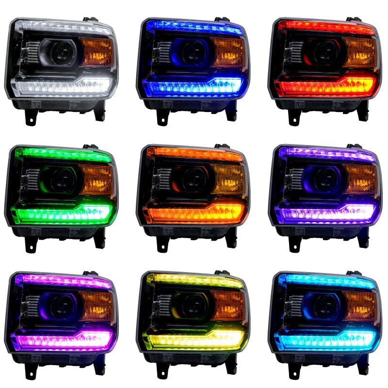 Oracle ColorSHIFT DRL Upgrade Kit for 2014-2015 GMC Sierra, showcasing customizable LED lights.