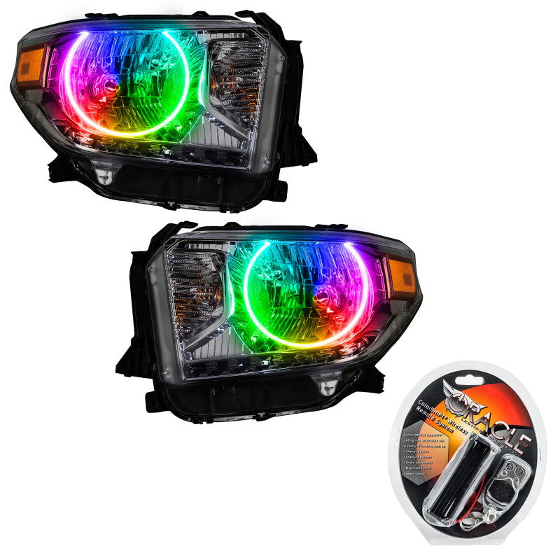 Oracle 14-17 Toyota Tundra SMD HL headlights with ColorSHIFT technology, featuring Chrome and Black housing options.