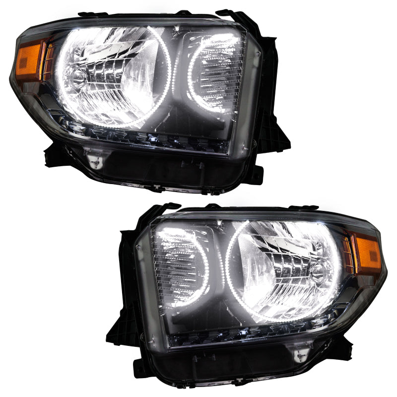 Oracle 14-17 Toyota Tundra SMD headlights with dual halo rings in white, showcasing chrome and black housing options.