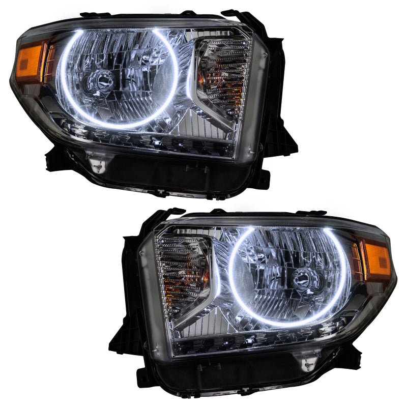 Oracle 14-17 Toyota Tundra SMD headlights with pre-installed halo rings in Chrome and Black housing options.