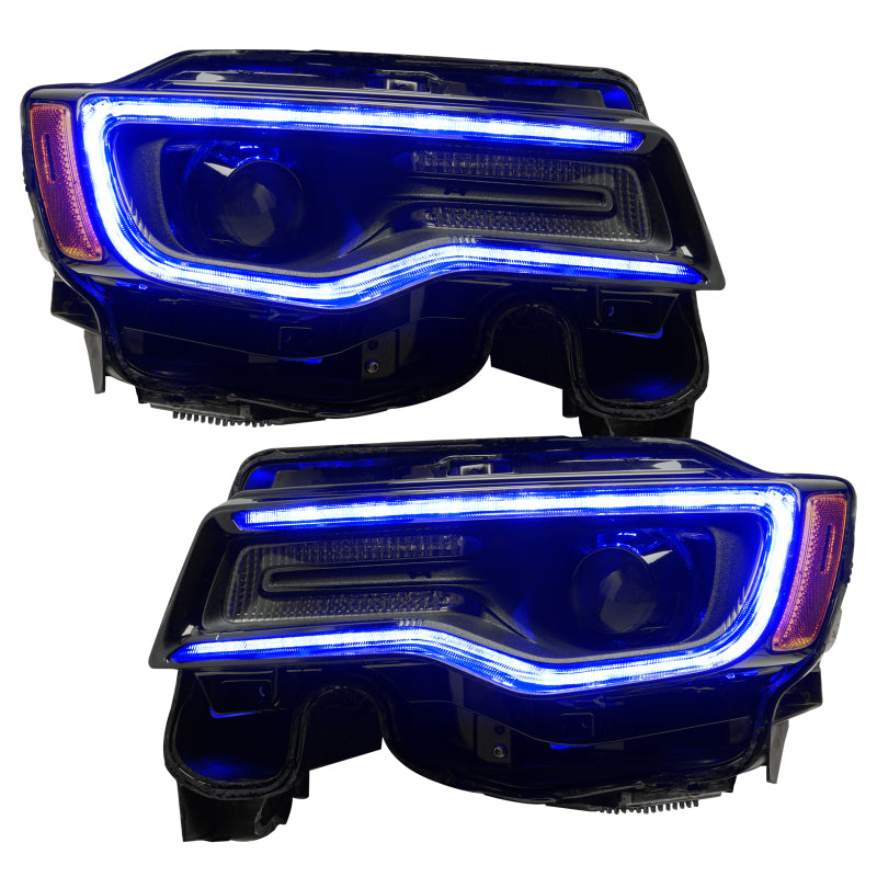 Oracle Dynamic Headlight DRL Upgrade Kit for Jeep Grand Cherokee showcasing vibrant RGB lighting effects.