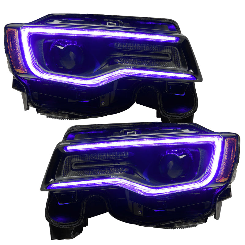 Oracle Dynamic Headlight DRL Upgrade Kit for Jeep Grand Cherokee showcasing vibrant RGB lighting effects.