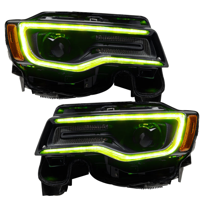 Oracle Dynamic Headlight DRL Upgrade Kit for Jeep Grand Cherokee showcasing vibrant RGB lighting effects.