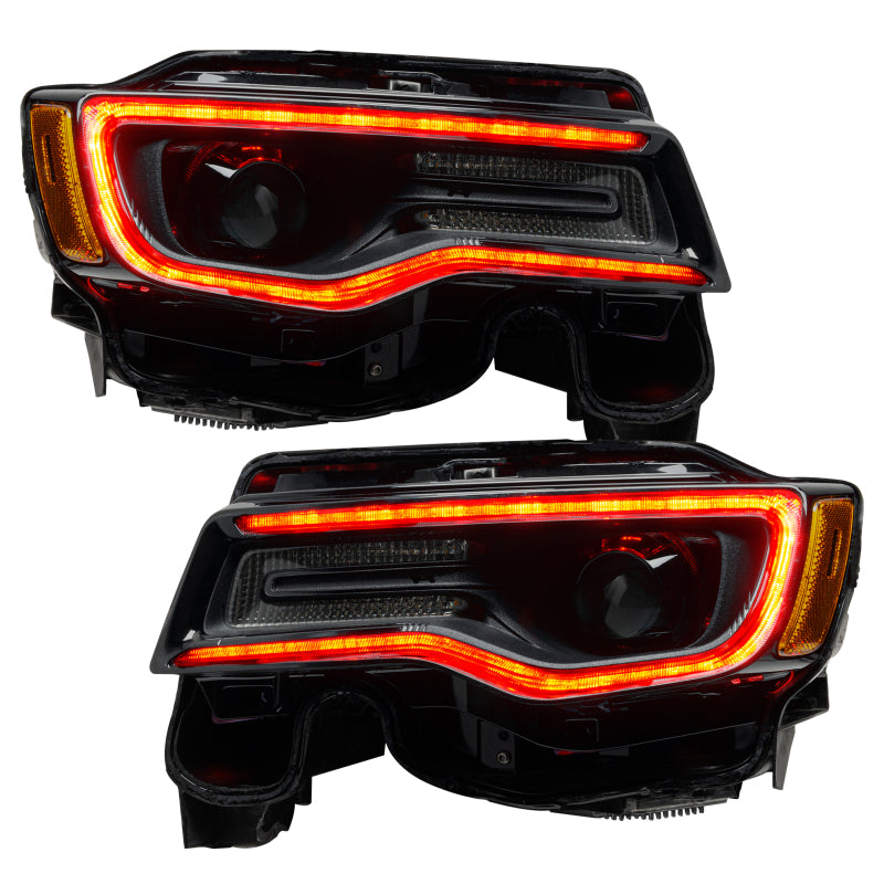 Oracle Dynamic Headlight DRL Upgrade Kit for Jeep Grand Cherokee showcasing vibrant RGB lighting effects.