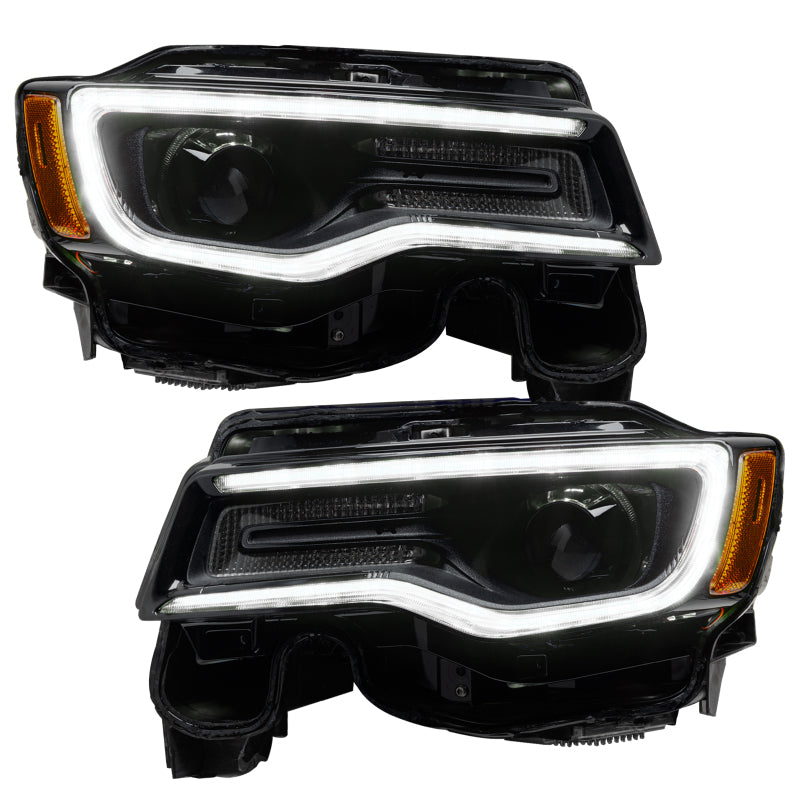 Oracle Dynamic Headlight DRL Upgrade Kit for Jeep Grand Cherokee showcasing vibrant RGB lighting effects.