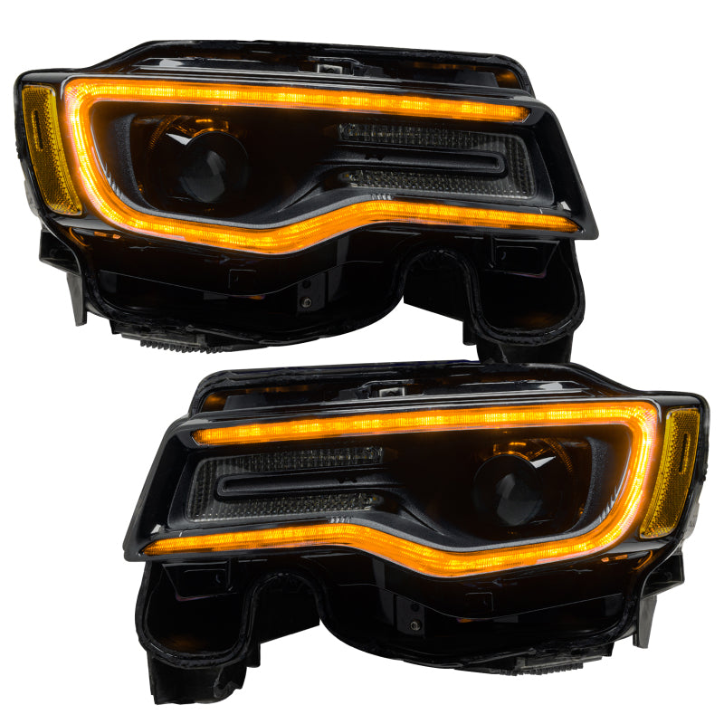 Oracle Dynamic Headlight DRL Upgrade Kit for Jeep Grand Cherokee showcasing vibrant RGB lighting effects.