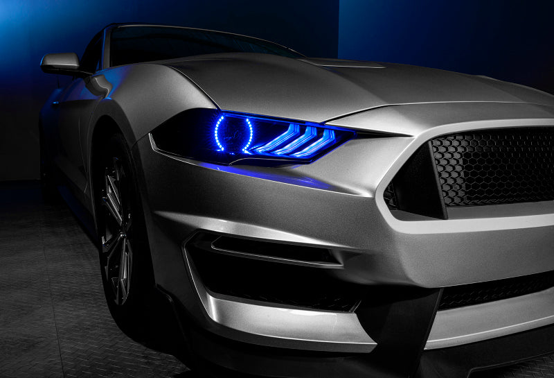 Oracle Dynamic DRL Upgrade Halo Kit for 2018-2021 Ford Mustang showcasing vibrant RGB lighting and sleek design.