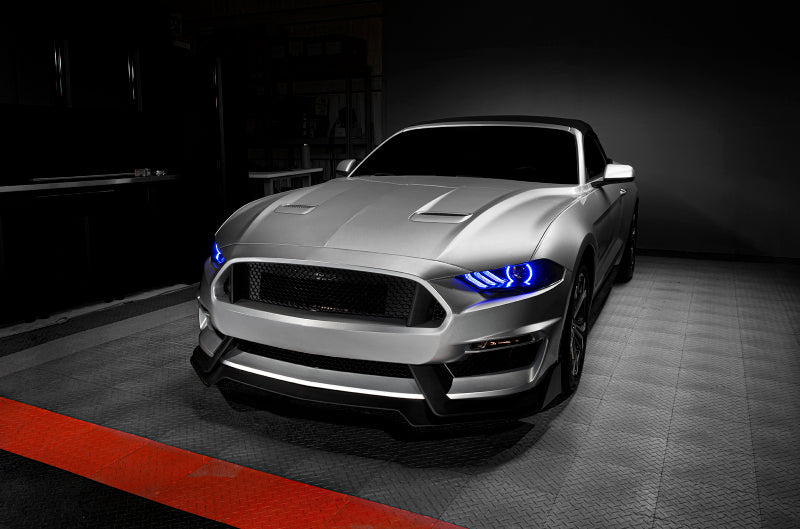 Oracle Dynamic DRL Upgrade Halo Kit for 2018-2021 Ford Mustang showcasing vibrant RGB lighting and sleek design.