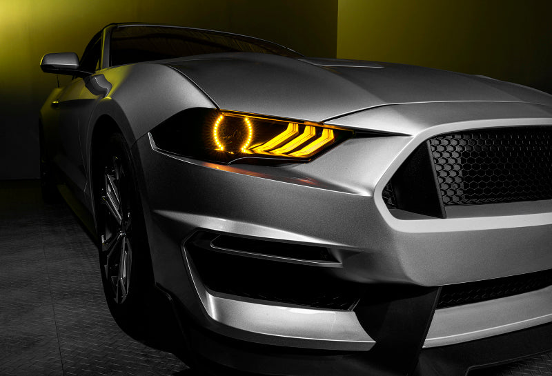 Oracle Dynamic DRL Upgrade Halo Kit for 2018-2021 Ford Mustang showcasing vibrant RGB lighting and sleek design.