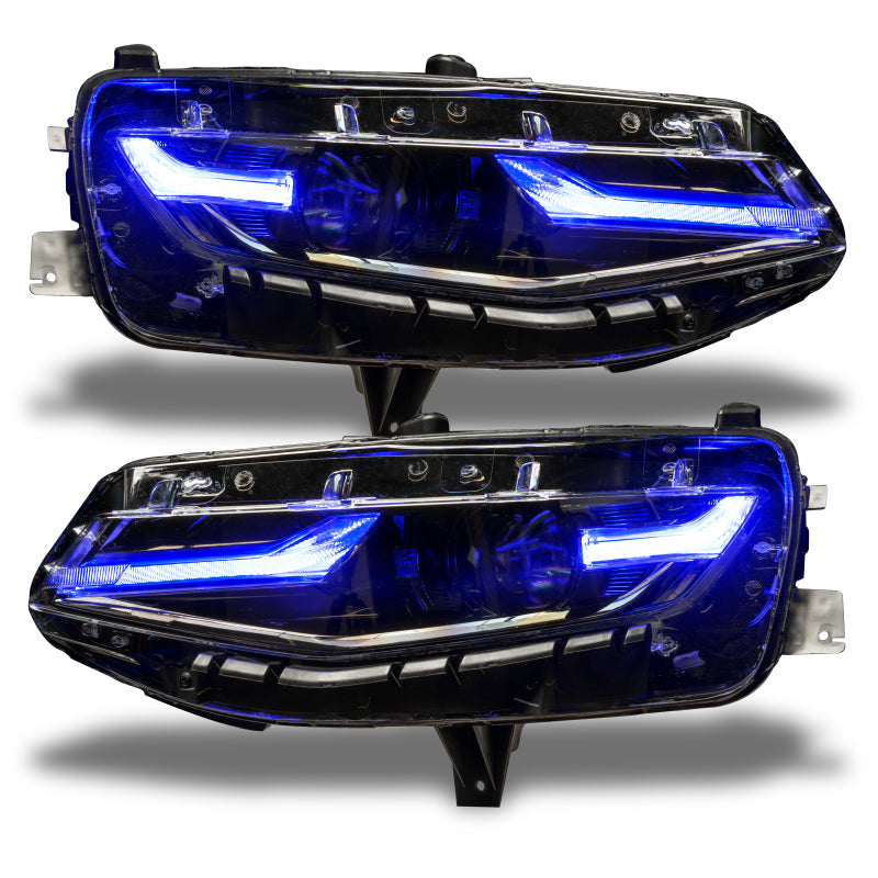 Oracle RGB+A Headlight DRL Upgrade Kit for 2019-2021 Chevy Camaro LS/LT, showcasing color-changing LED lights.