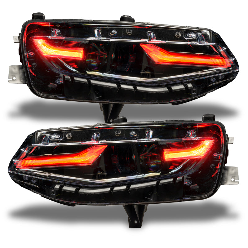 Oracle RGB+A Headlight DRL Upgrade Kit for 2019-2021 Chevy Camaro LS/LT, showcasing color-changing LED lights.