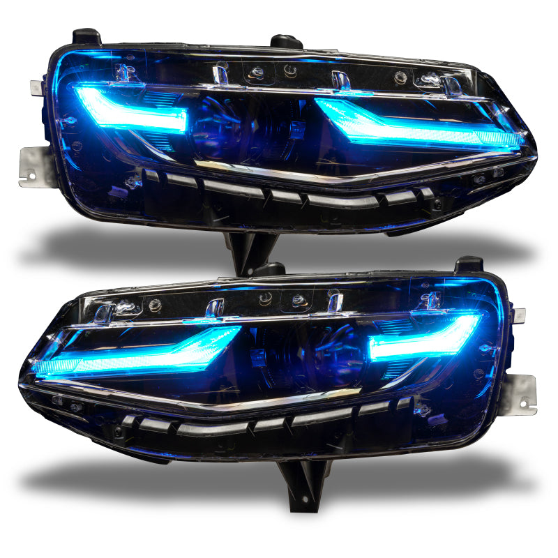 Oracle RGB+A Headlight DRL Upgrade Kit for 2019-2021 Chevy Camaro LS/LT, showcasing color-changing LED lights.