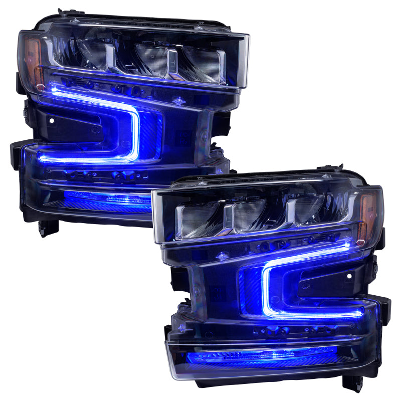 Oracle RGB+W Headlight DRL Upgrade Kit for 2019-2021 Chevy Silverado 1500, showcasing vibrant color options and sleek design.