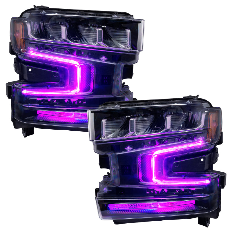 Oracle RGB+W Headlight DRL Upgrade Kit for 2019-2021 Chevy Silverado 1500, showcasing vibrant color options and sleek design.