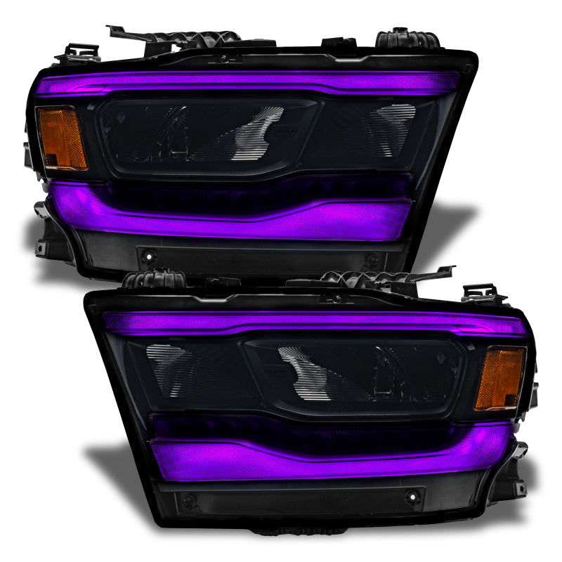 Oracle ColorSHIFT RGB+W Headlight DRL Upgrade Kit for 2019-2021 Dodge RAM 1500, showcasing vibrant color-changing LED lights.