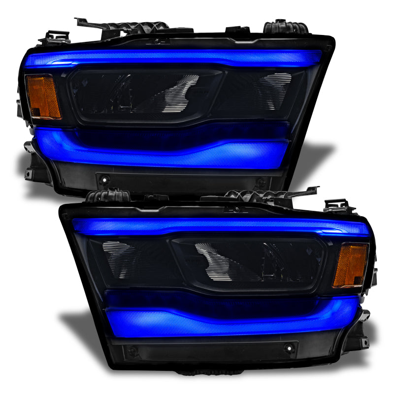 Oracle ColorSHIFT RGB+W Headlight DRL Upgrade Kit for 2019-2021 Dodge RAM 1500, showcasing vibrant color-changing LED lights.