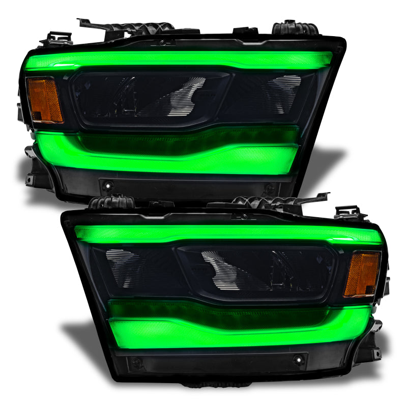 Oracle RGB+W Headlight DRL Upgrade Kit for 2019-2021 Dodge RAM 1500, showcasing vibrant color options and true white LED functionality.