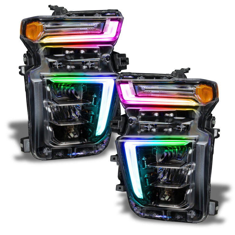 Oracle RGB+W Headlight DRL Upgrade Kit for 2020-2021 Chevy Silverado 2500/3500, showcasing vibrant color options and sleek design.