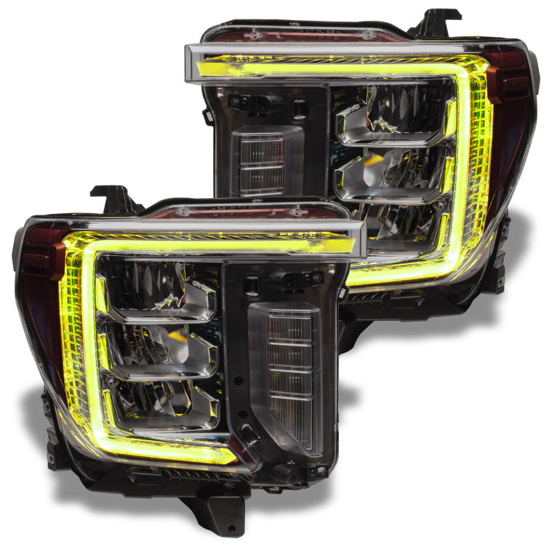 Oracle RGB+W Headlight DRL Upgrade Kit for 2020-2021 GMC Sierra 2500/3500 HD, showcasing vibrant color options and LED technology.