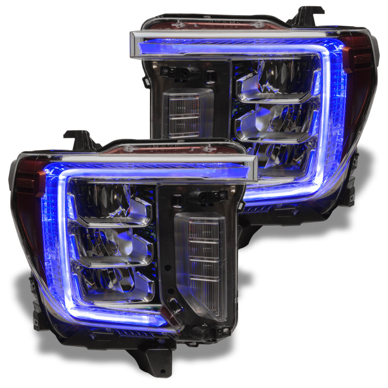 Oracle RGB+W Headlight DRL Upgrade Kit for 2020-2021 GMC Sierra 2500/3500 HD, showcasing vibrant color options and true white functionality.