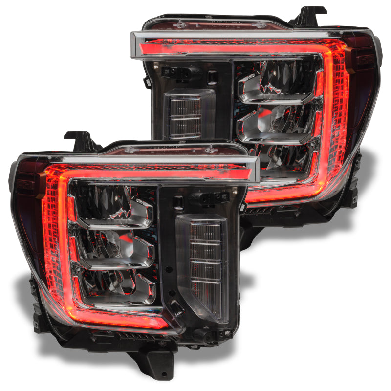 Oracle RGB+W Headlight DRL Upgrade Kit for 2020-2021 GMC Sierra 2500/3500 HD, showcasing vibrant color options and true white functionality.