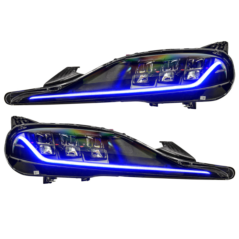 Oracle 20-21 Toyota Supra GR RGB+A Headlight DRL Upgrade Kit showcasing vibrant customizable lighting options.