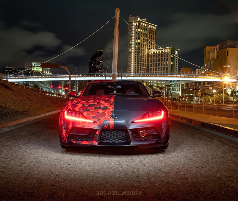 Oracle 20-21 Toyota Supra GR RGB+A Headlight DRL Upgrade Kit showcasing vibrant customizable lighting options.