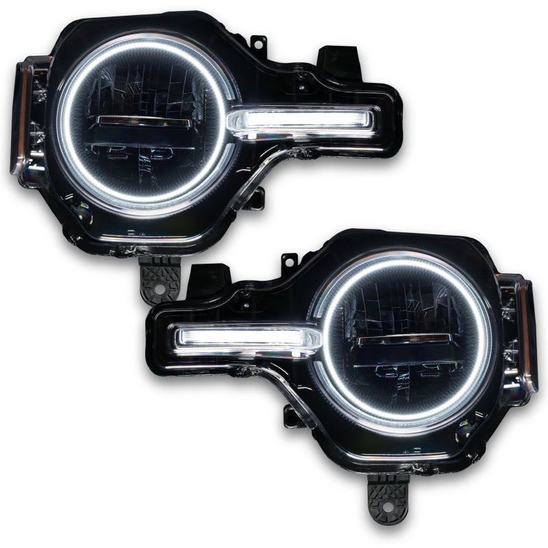 Oracle 21-22 Ford Bronco Headlight Halo Kit with DRL Bar showcasing vibrant LED lights and sleek design.