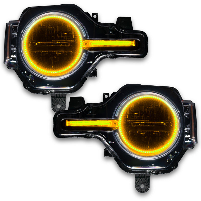 Oracle 21-22 Ford Bronco Headlight Halo Kit with DRL Bar showcasing vibrant LED lights and sleek design.