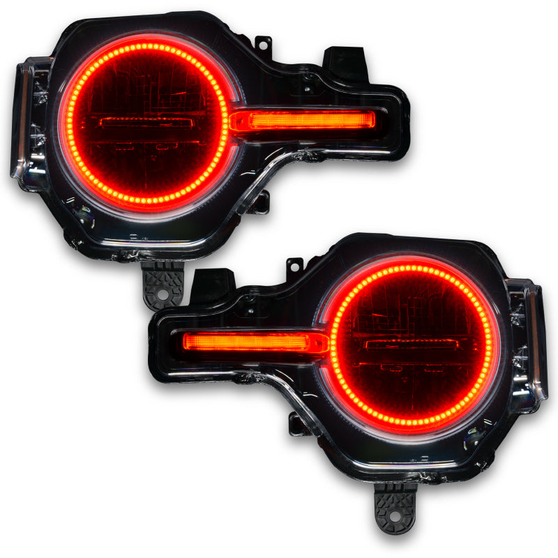 Oracle 21-22 Ford Bronco Headlight Halo Kit with DRL Bar showcasing vibrant LED lights and sleek design.