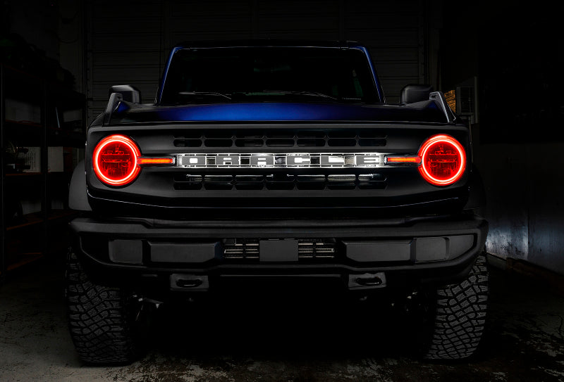 Oracle 21-22 Ford Bronco Headlight Halo Kit with DRL Bar showcasing vibrant LED lights and sleek design.