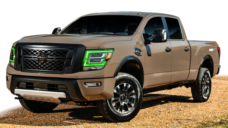 Oracle RGB+W Headlight DRL Upgrade for 2021-2022 Nissan Titan, showcasing vibrant color options and true white light functionality.