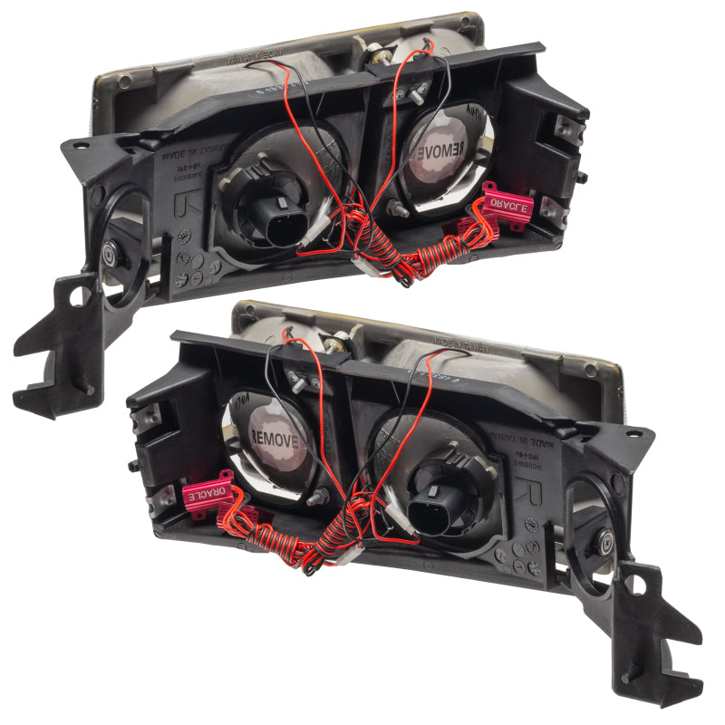 Oracle 78-96 Chevy Caprice SMD headlights with ColorSHIFT technology, showcasing chrome and black housing options.