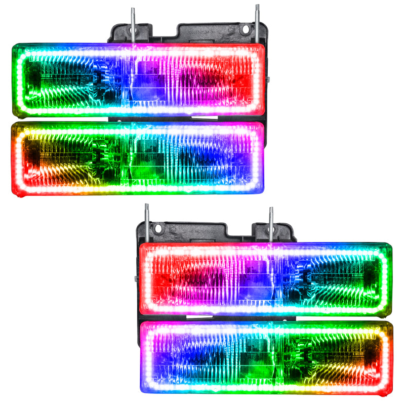 Oracle 88-02 Chevrolet C10 SMD headlights with ColorSHIFT halos in Chrome and Black housing.