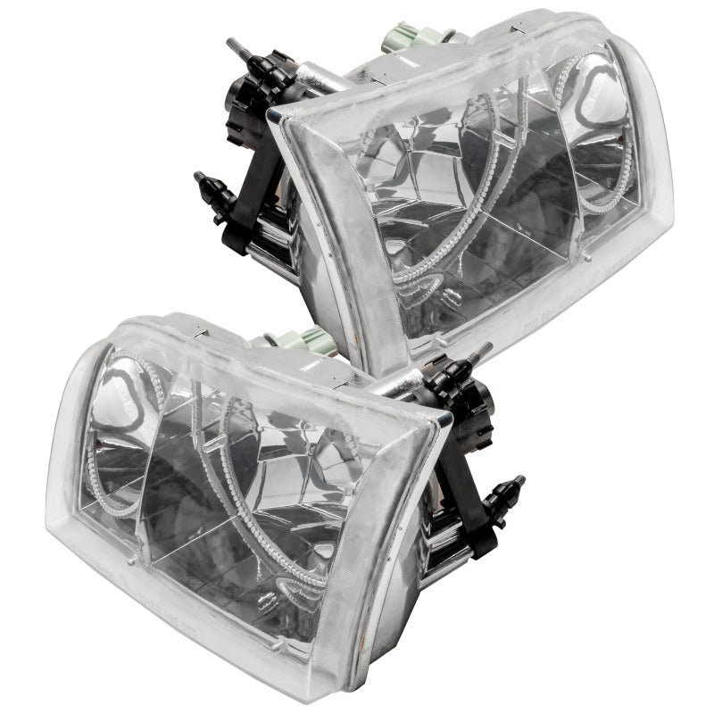 ORACLE 98-11 Ford Crown Victoria SMD headlights with chrome housing and halo rings, showcasing a sleek design and bright illumination.