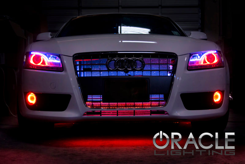 Oracle Audi A5 Halo Kit featuring ColorSHIFT technology with 2.0 Controller, showcasing bright LED rings for customizable vehicle lighting.