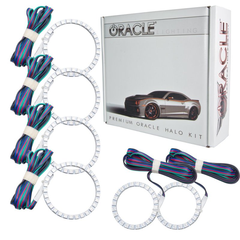 Oracle Cadillac Escalade 07-13 Halo Kit featuring ColorSHIFT technology and BC1 controller, showcasing vibrant LED rings.