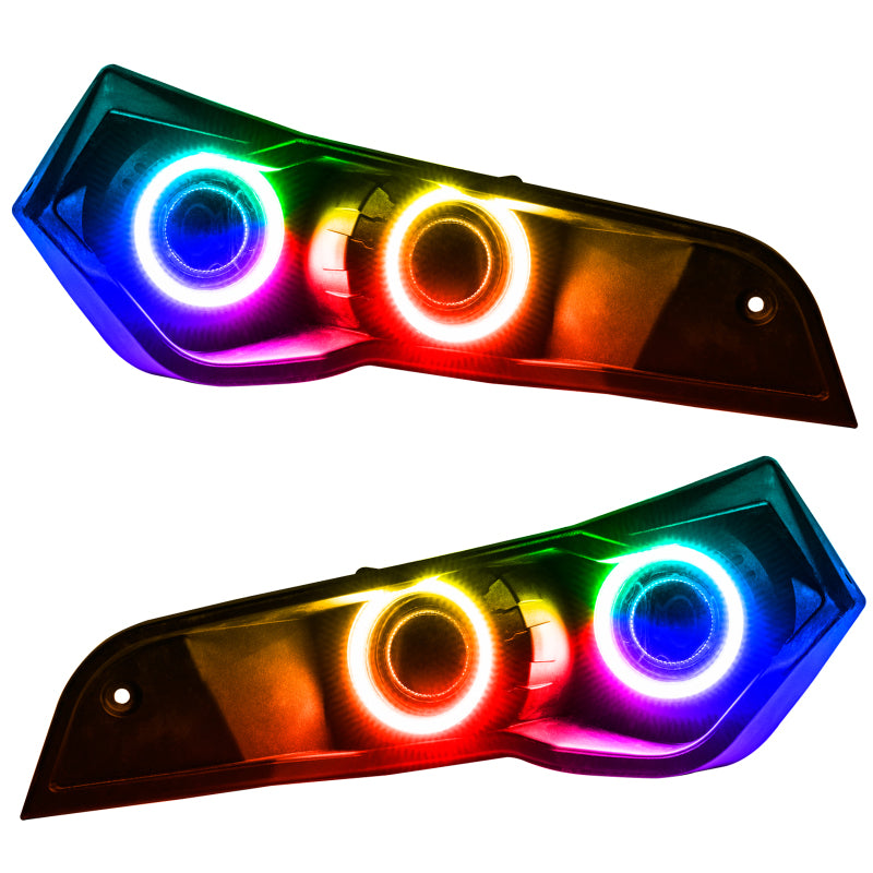 Oracle Can-Am Maverick LED Halo Kit showcasing vibrant ColorSHIFT lighting effects installed on a vehicle.