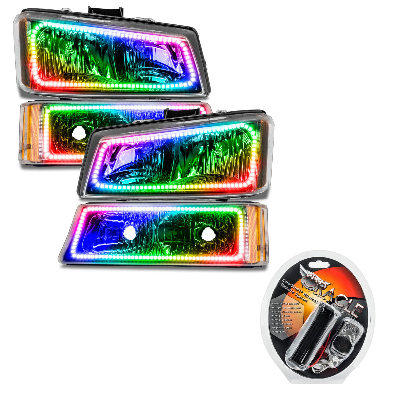 Oracle Chevrolet Silverado 03-06 Square Halo Kit featuring ColorSHIFT technology with vibrant LED rings.