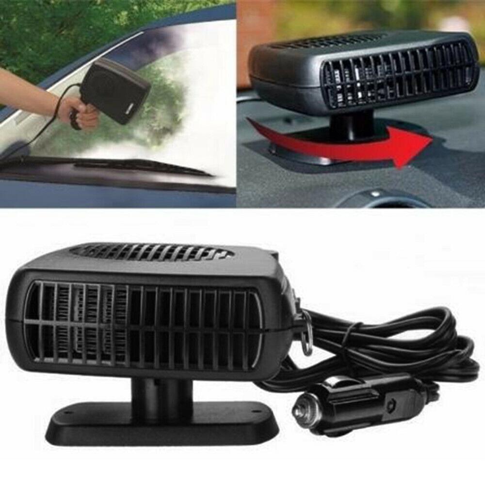 Powerful 200W 2 in 1 Car Heater Windshield Defroster with a compact design, featuring a heating outlet and a cigarette lighter plug.