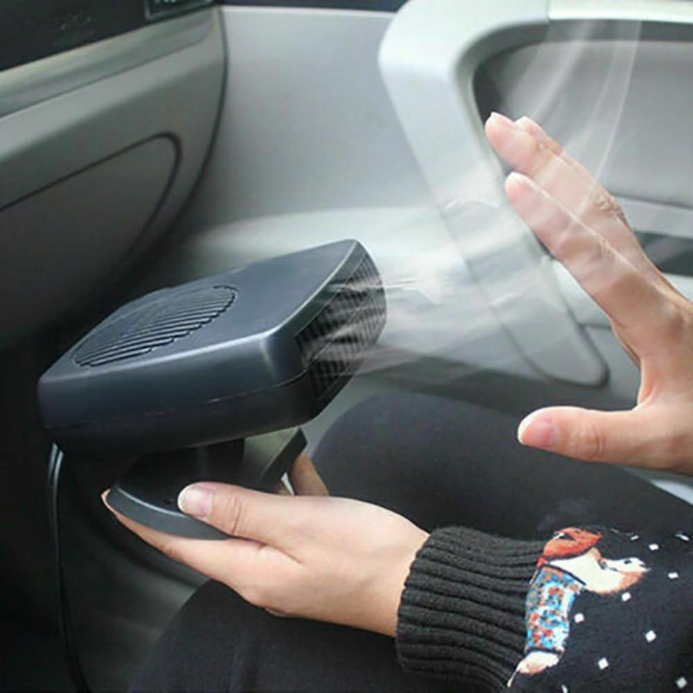 Powerful 200W 2 in 1 Car Heater Windshield Defroster with a compact design, featuring a heating outlet and a cigarette lighter plug.