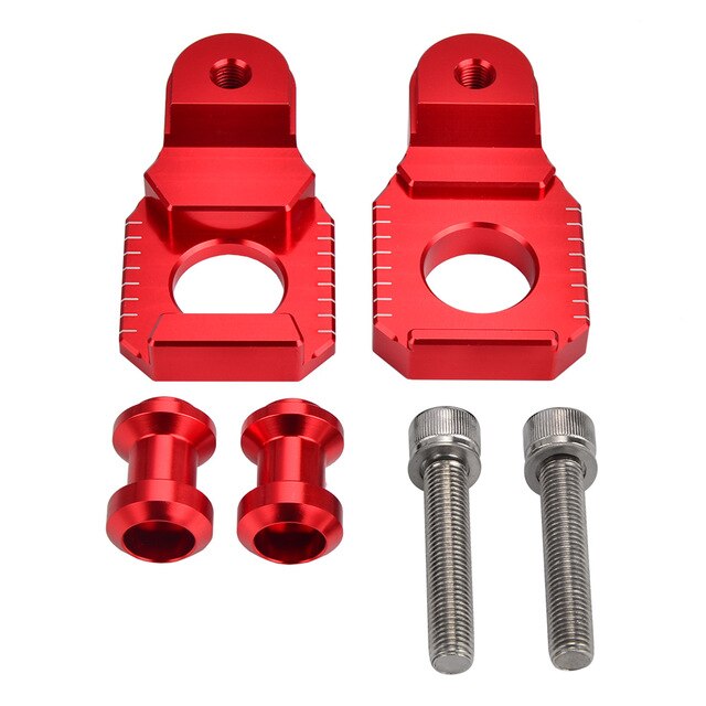 Red motorcycle chain adjuster set