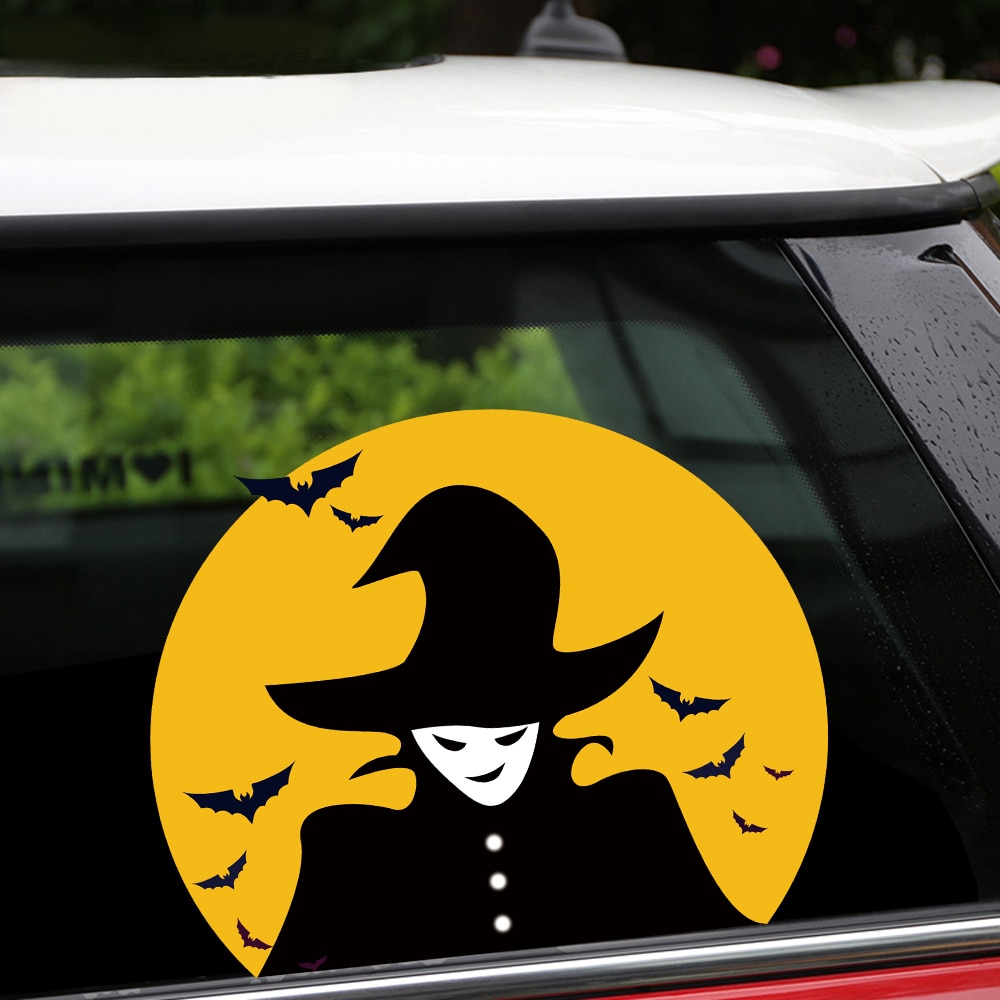 Witch sticker on car window.