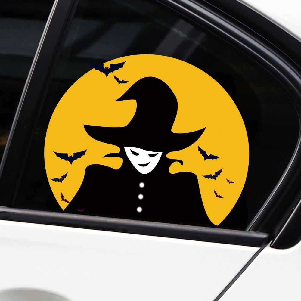 Witch decal with bats.