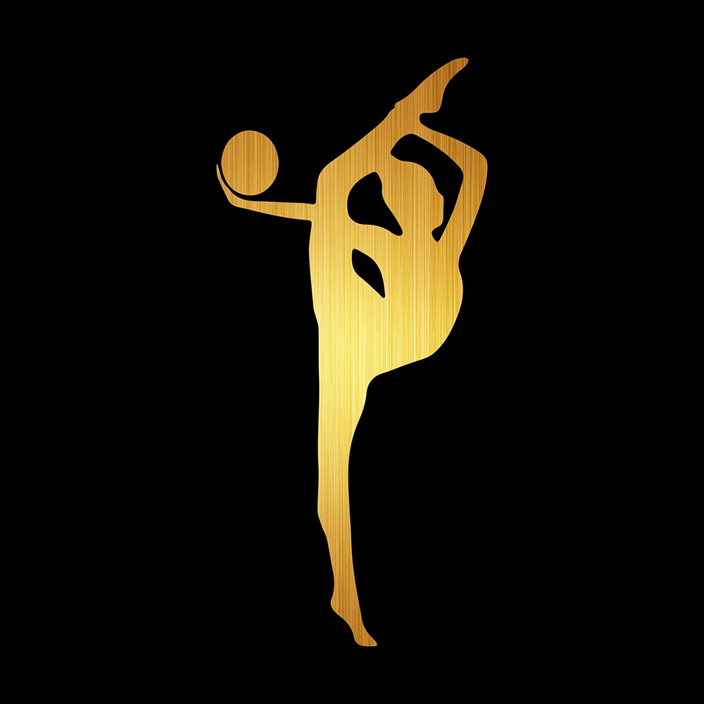 Golden gymnast with ball silhouette.