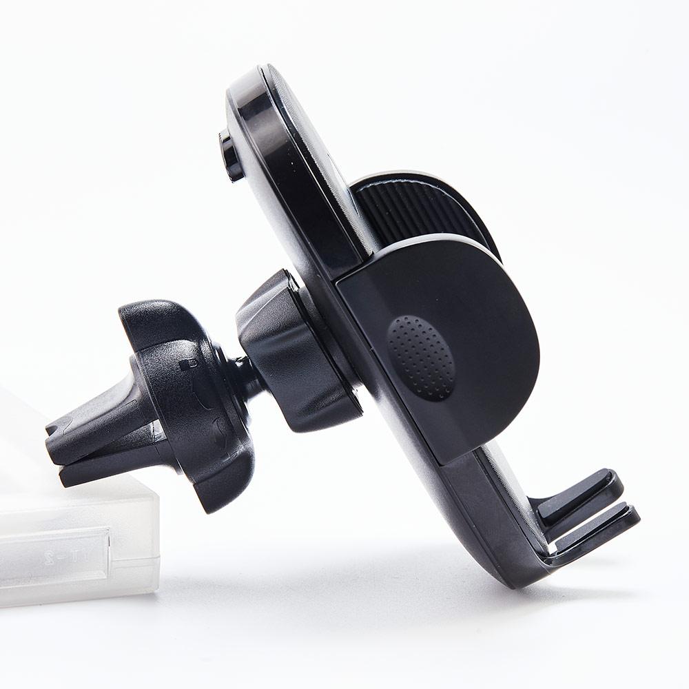 Solid Air Vent Phone Mount securely holding a smartphone in a vehicle's air vent, showcasing its padded grip and rotatable design.