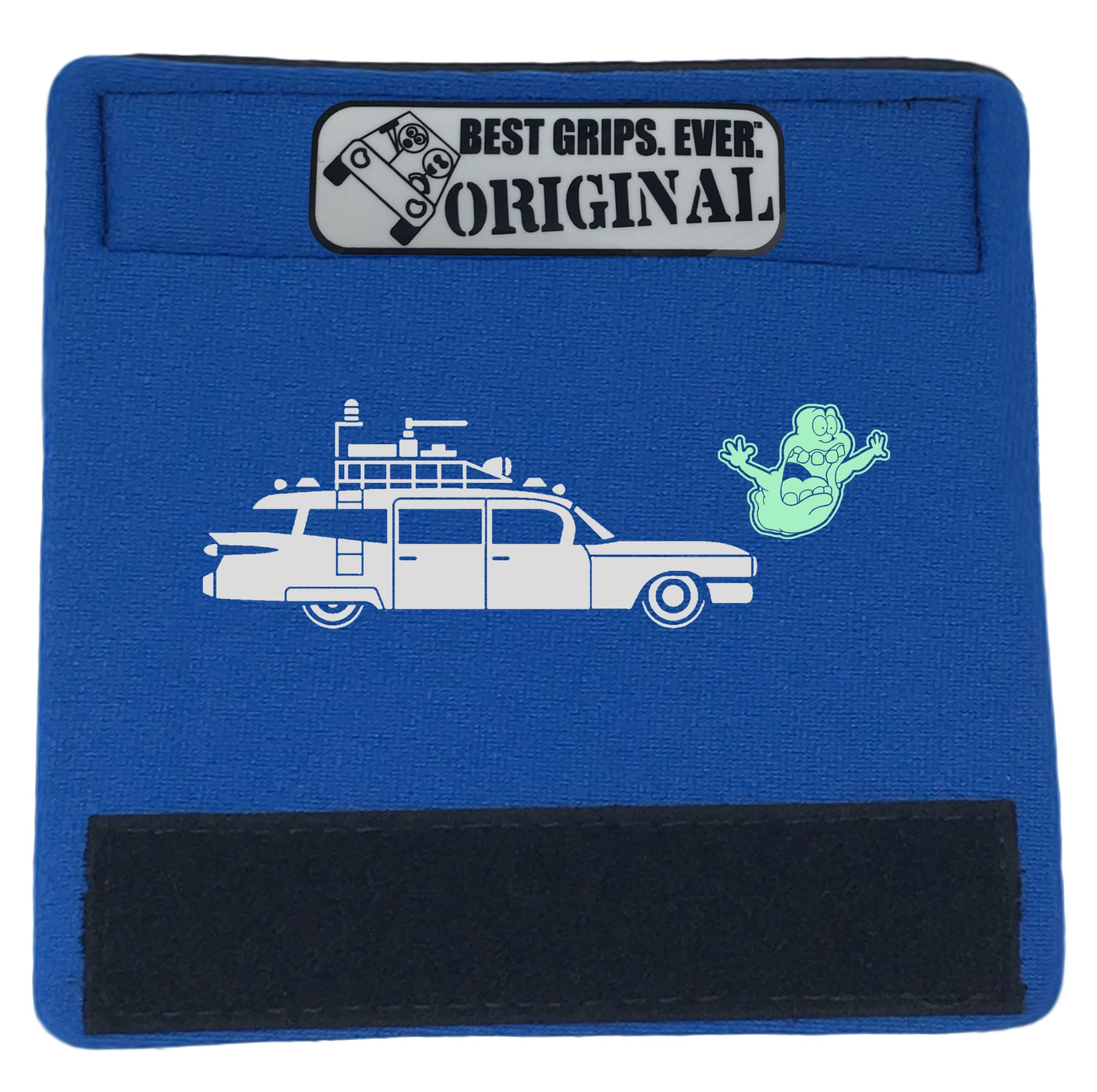 The Ghostbuster Grip featuring Slimer artwork that glows in the dark, designed for vehicle comfort and style.